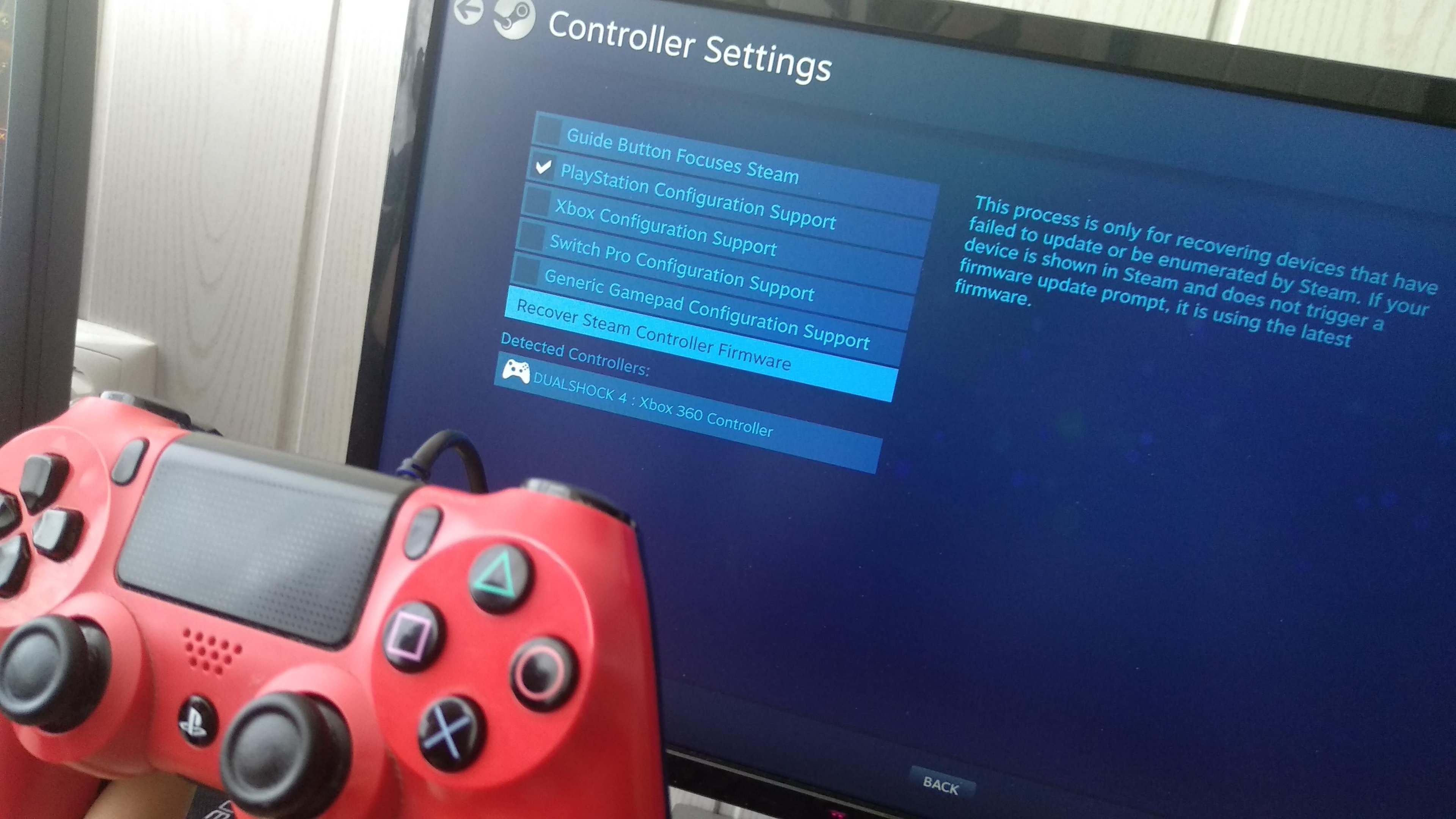 Tela de configuração de controle na Steam.