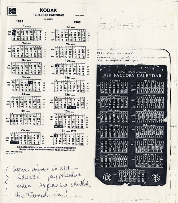 O calendário usado na Kodak por vários anos