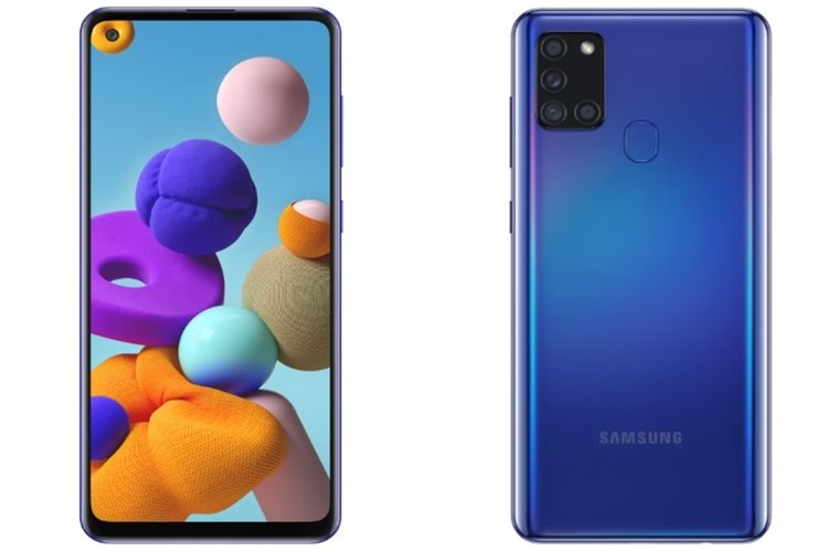 O Galaxy A21s em uma das cores disponíveis.