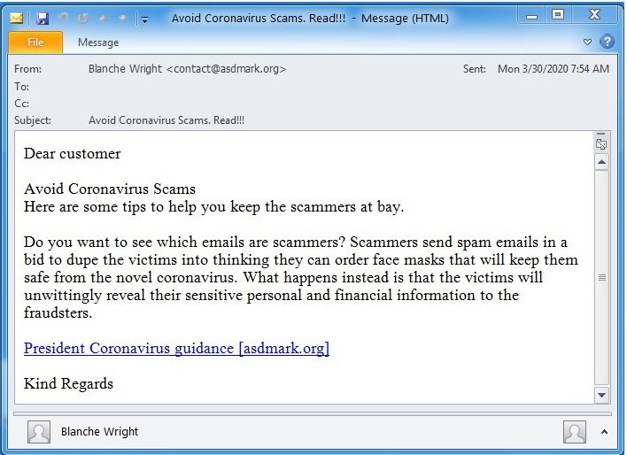 Ação do malware via falso e-mail de combate à covid-19.