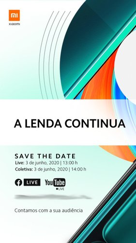 Slogan do recém lançado Redmi Note 9S também é "a lenda continua".