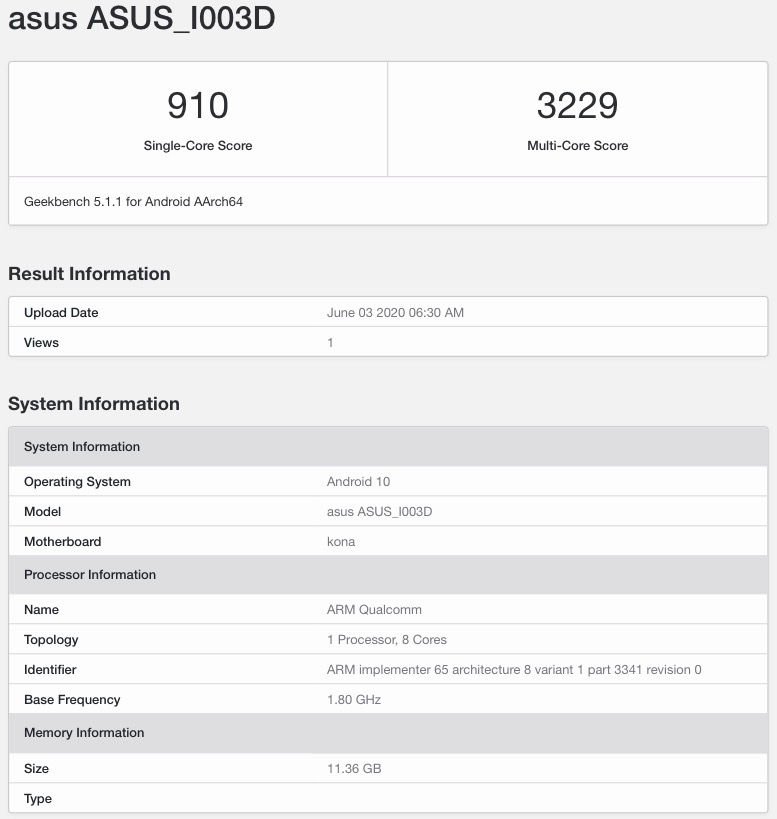 Teste no Geekbench revela variante do suposto 'ROG Phone III' com 12 GB de RAM.