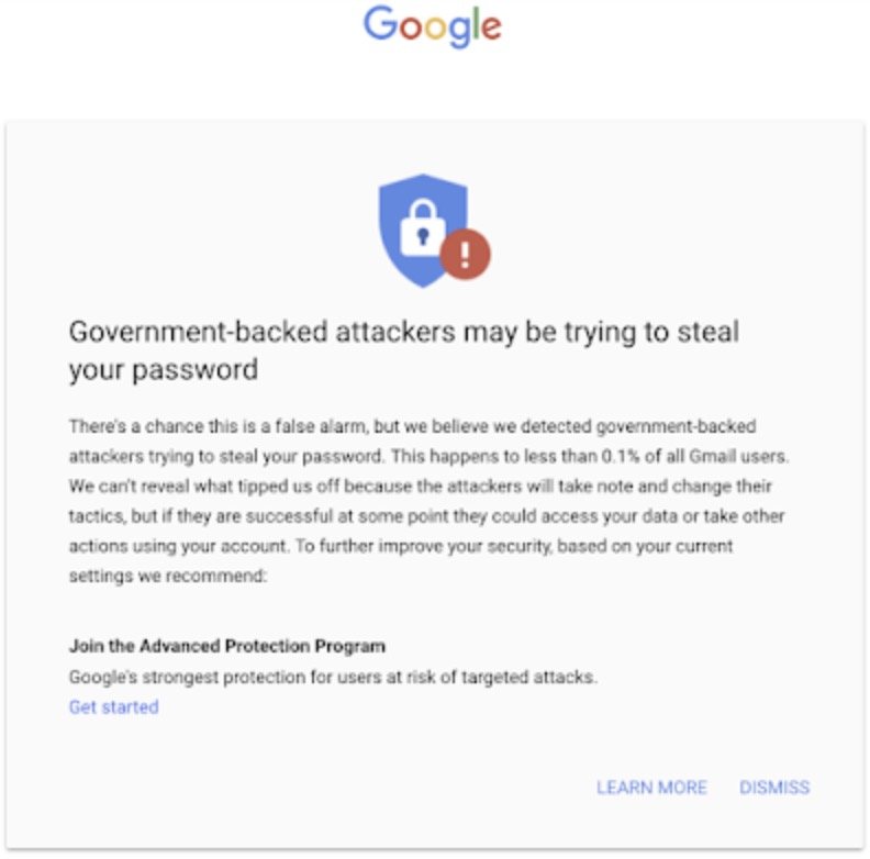 Aviso do Google sobre phishing para pessoas ligadas a campanhas presidenciais dos Estados Unidos.