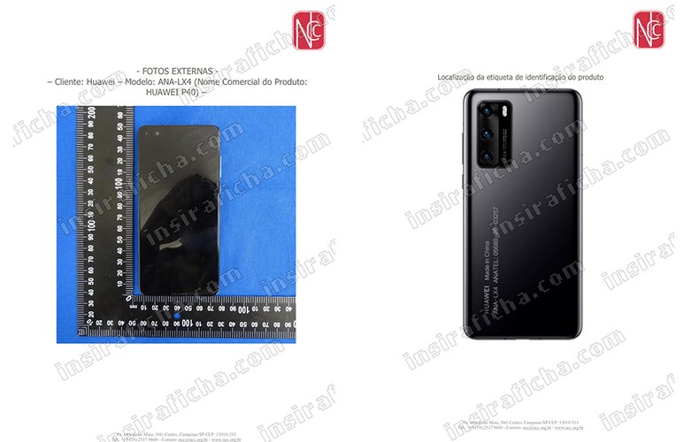 Fotos vazadas do Huawei P40 em fase de homologação da Anatel