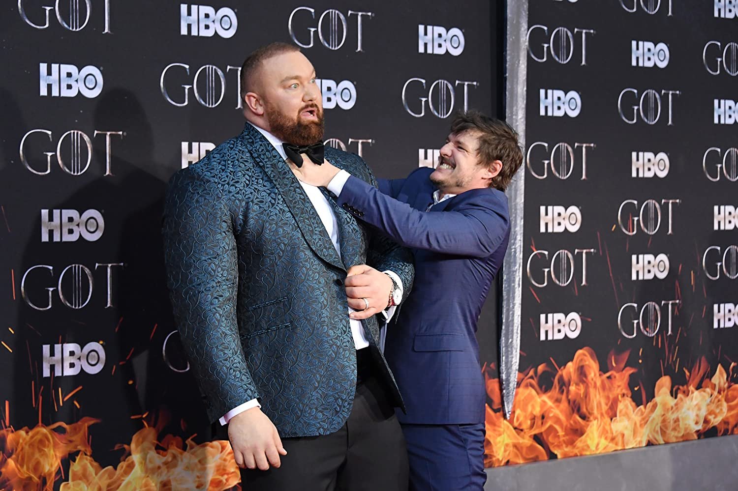 Pedro Pascal e Hafthor Björnsson em um evento de 'Game of Thrones'