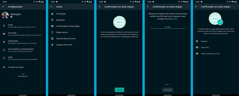 Verificação em duas etapas no WhatsApp.