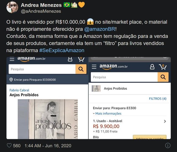 Fonte: Twitter/@aAndreaMenezes/Amazon/Reprodução