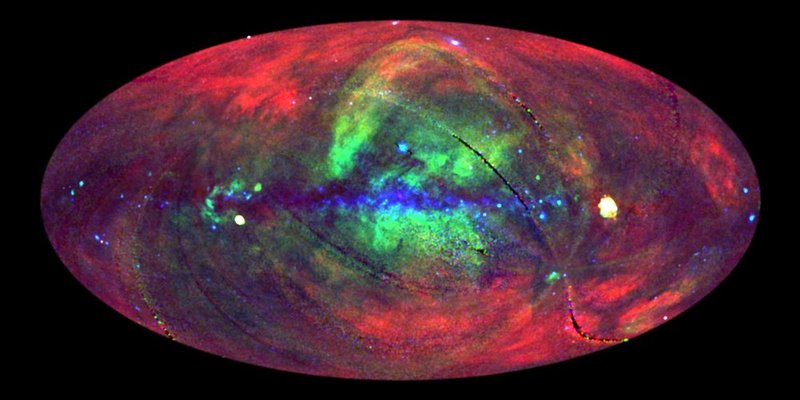 O mapa em raios X feito pelo observatório espacial ROSAT, em 1996.