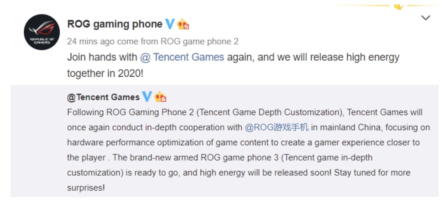 ROG cita que jogos da Tencent serão otimizados para seu novo smartphone.