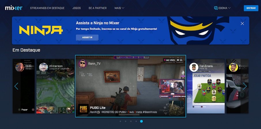 Interface da plataforma em 2019 destacava o perfil do Ninja
