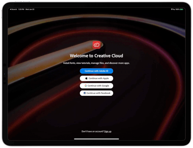 Creative Cloud é um dos apps que utiliza o sistema da Apple, e mais outros três tipos de login