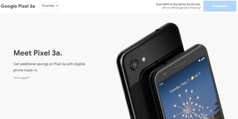 O Pixel 3a aparece como indisponível na loja da Google
