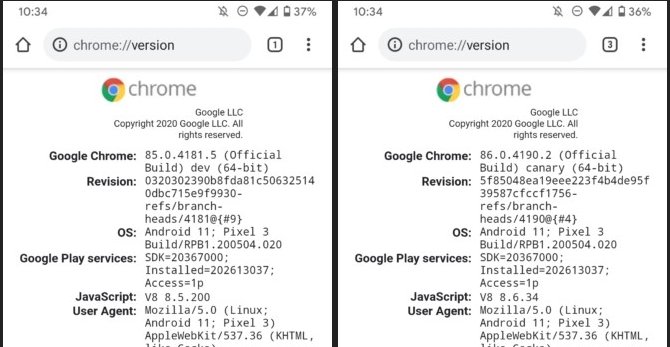 Versão de 64 bits rodando em dispositivos com Android 11.
