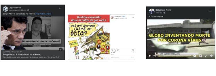 Exemplos de conteúdos publicados pelos perfis e grupos derrubados.