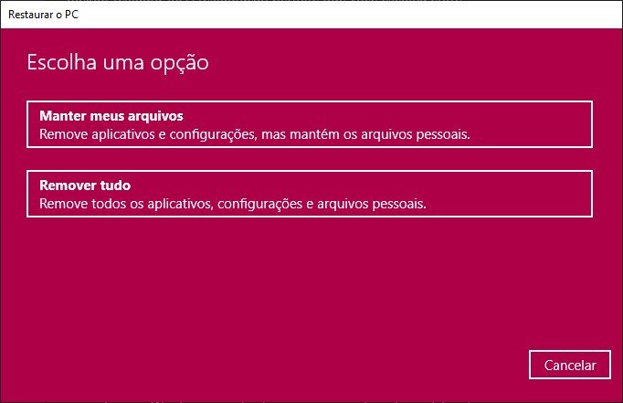 Essa janela mostrará as opções finais para restauração do sistema.