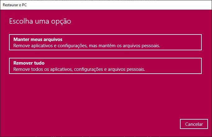 Essa janela mostrará as opções finais para restauração do sistema.