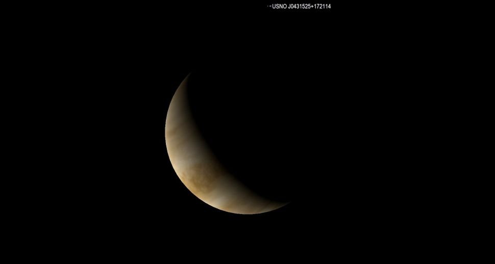 Vênus "crescente" é a forma como o planeta vai aparecer em seu estágio mais brilhante, quando observado da Terra. (Fonte: Space/Starry Night)