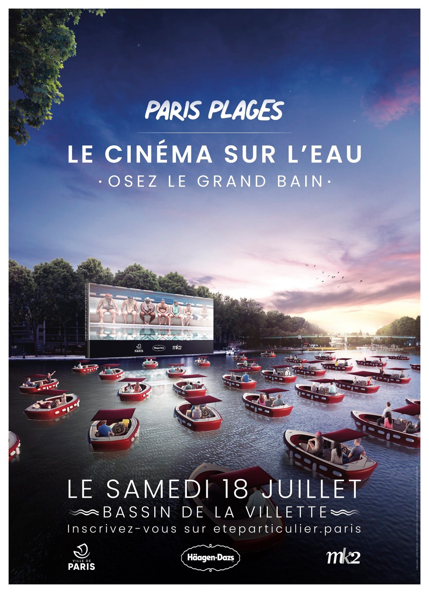 Flyer mostra a tela que será instalada na margem do lago Bassin de la Villette.