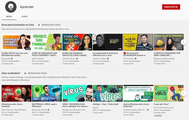 A inteface do hub de conteúdos educativos.
