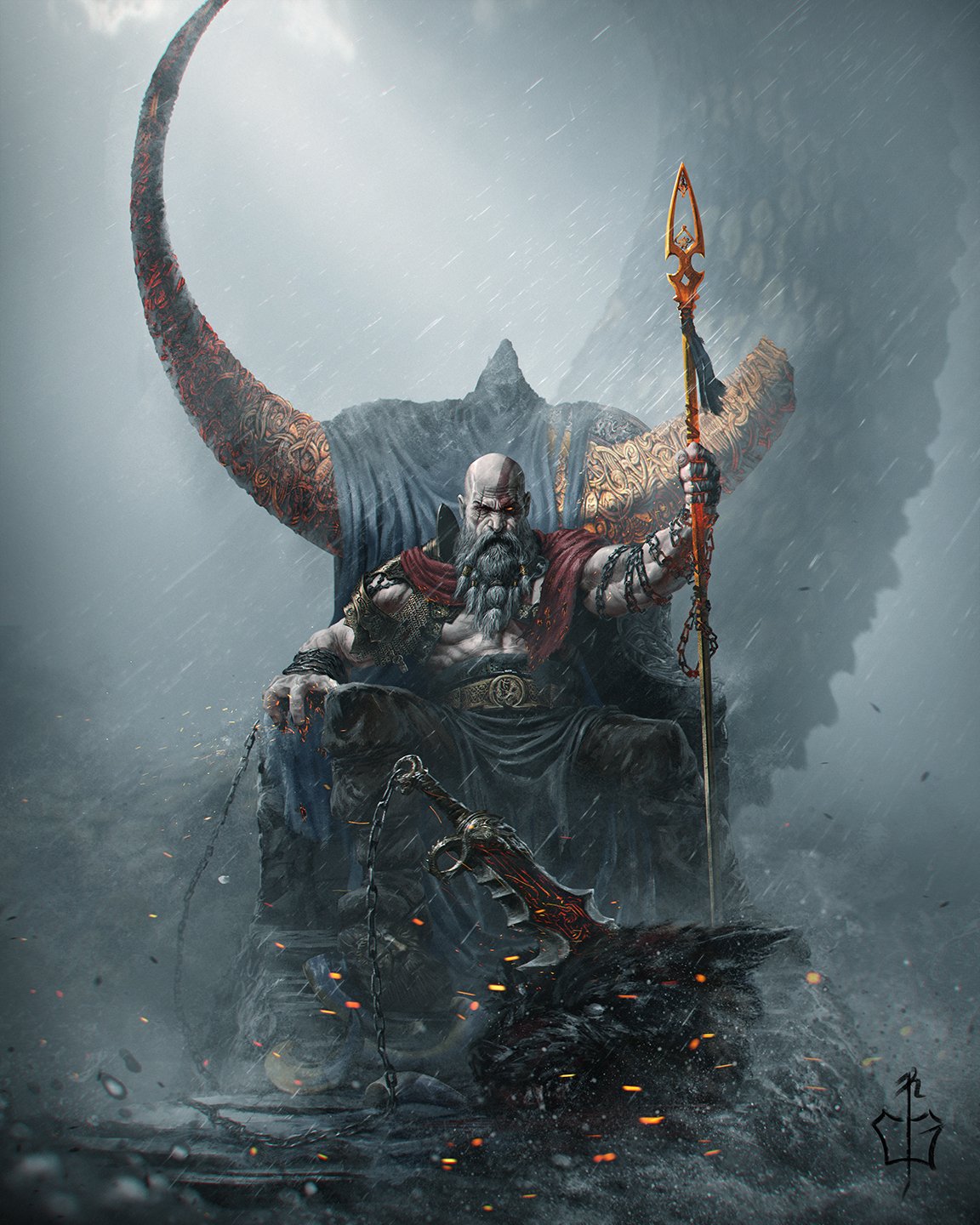 God of War: confira fanart épica de Kratos no trono de Odin