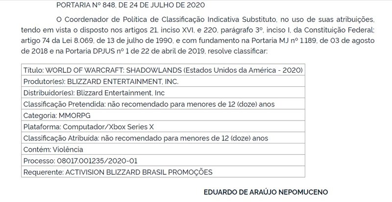 A portaria de 24 de junho foi divulgada na edição 142, seção 1, página 29 do Diário Oficial da União