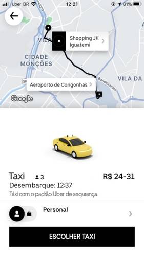 O usuário pode conferir uma estimativa do preço a ser cobrado antes de confirmar a solicitação.