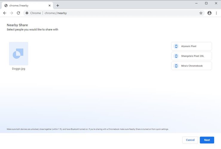 Nearby Sharing funcionando no Chrome Canary.