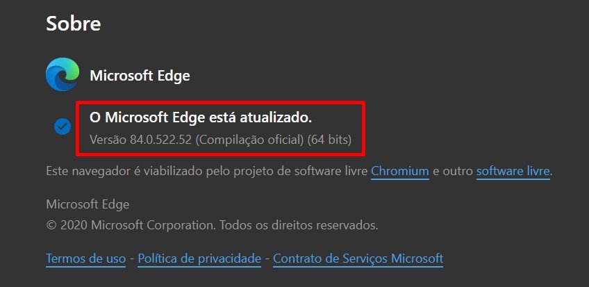 Build mais recente do Edge.