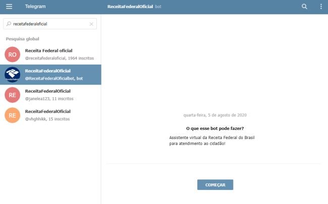 O atendimento feito pelo bot pode ser acessado no app e também na versão web do Telegram.