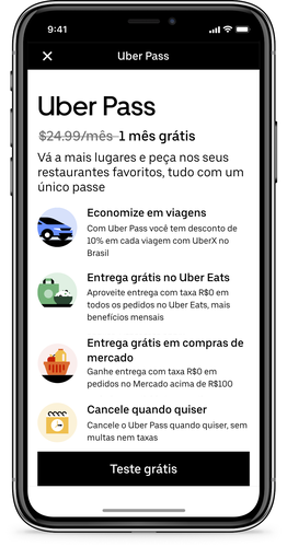 Os benefícios do Uber Pass incluem descontos e outras vantagens.