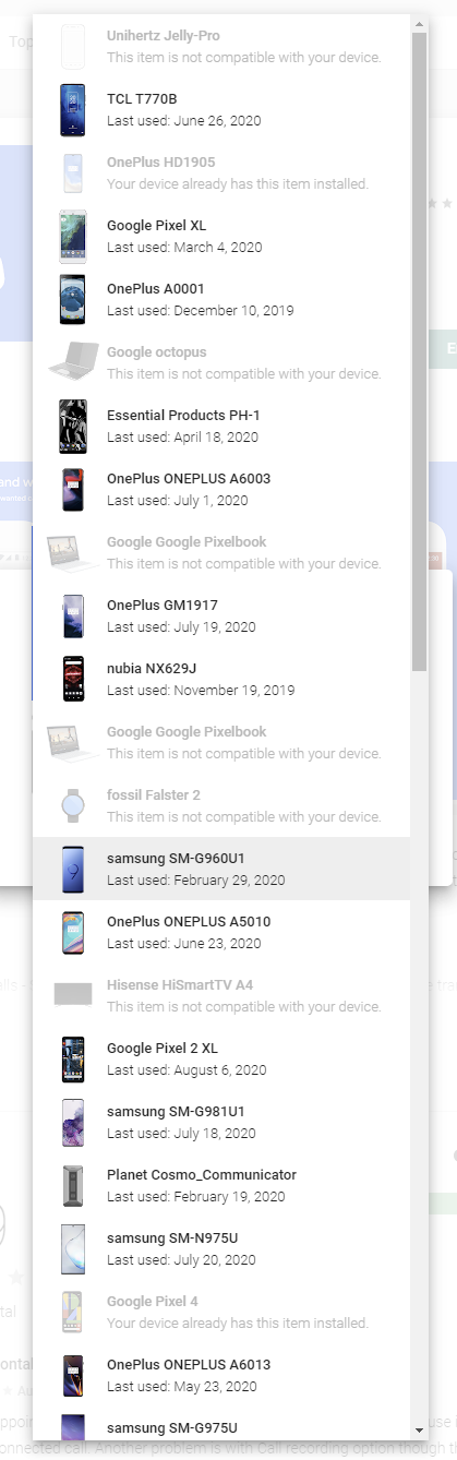 Lista de aparelhos compatíveis fornecida pelo Android Police.