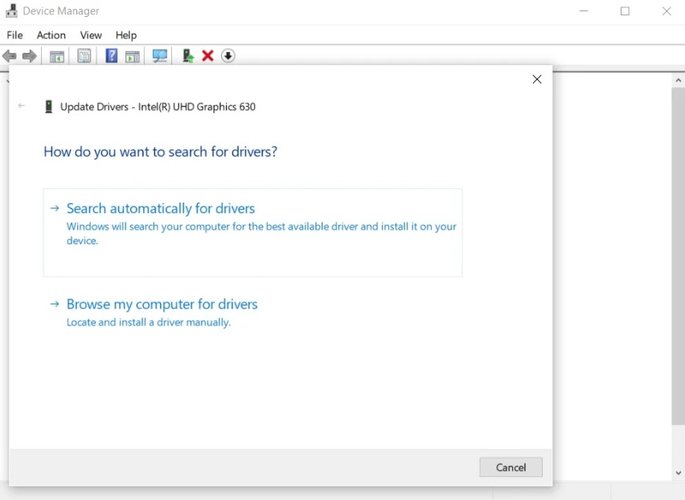 A nova janela da busca por drivers no Gerenciador de Dispositivos