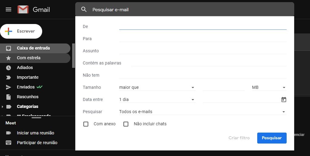 Com o Gmail é possível fazer pesquisas bem completas entre os e-mails.