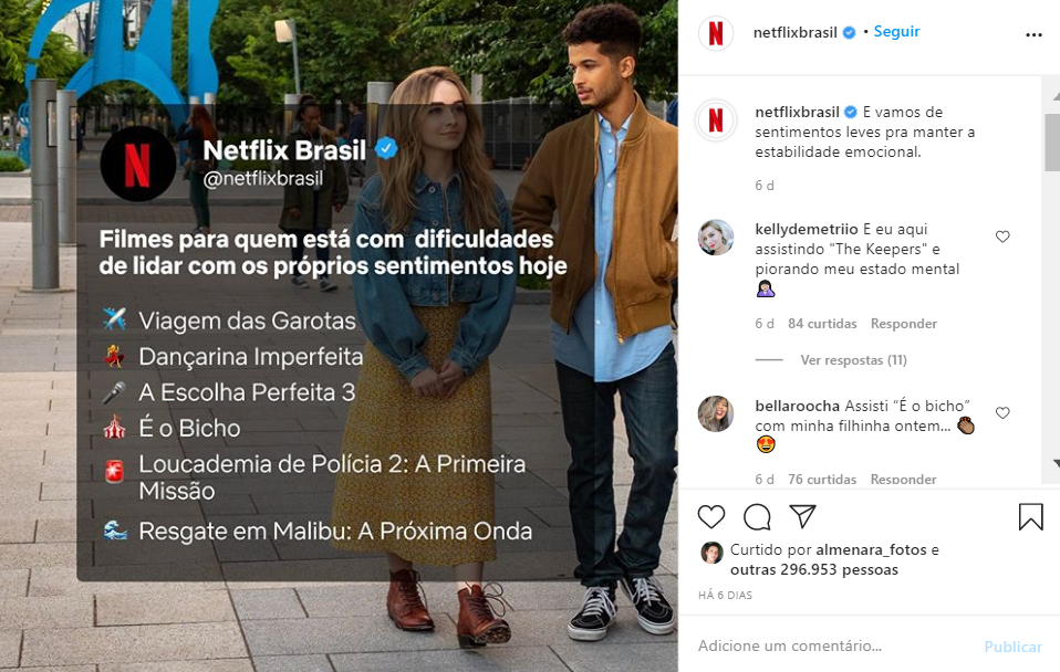 Netflix Brasil está entre as contas de marca mais engajadas do