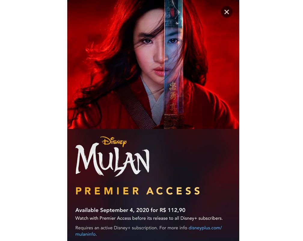 Interface do Disney+ para celular com preço de Mulan em reais