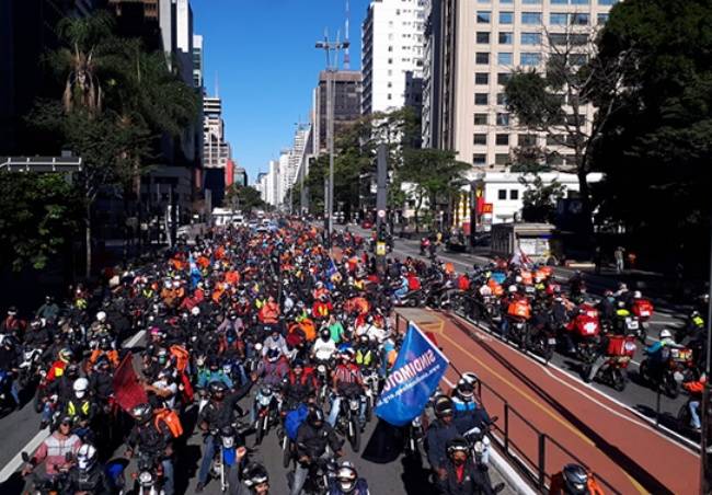 Na manifestação, os entregadores pediam melhorias para o setor de motofrete.