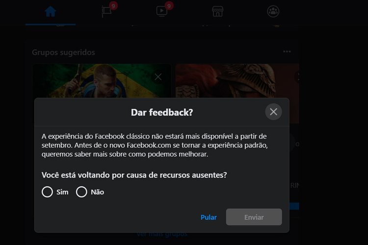 O Facebook avisa que o suporte para o visual clássico será encerrado mês que vem