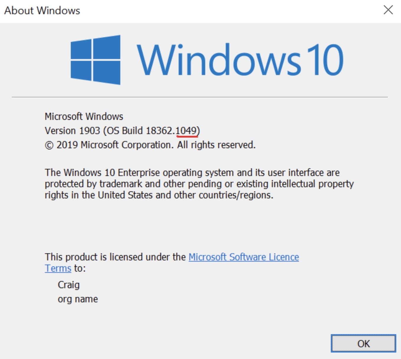 Windows 10 versão 1903.