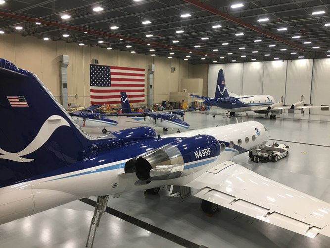 Detalhe do Gulfstream IV-SP, que coleta informações ao redor e acima das tempestades.