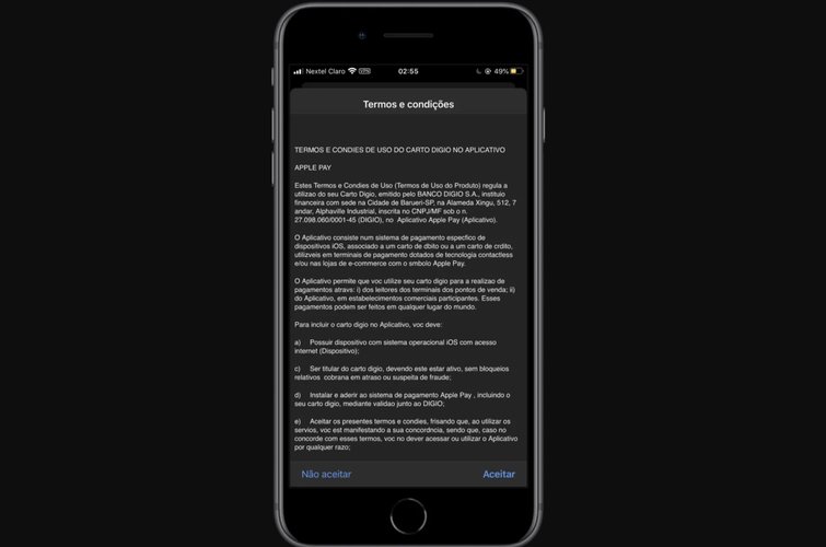 Termos e condições de uso do Apple Pay.