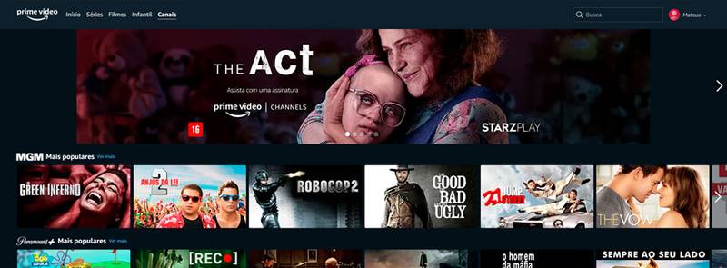 A página de Canais inclui os conteúdos extras do Prime Video