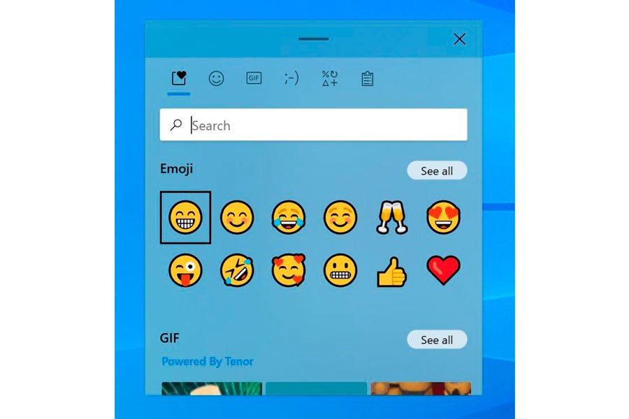 Painel de emojis conta com barra de buscas e aba de favoritos