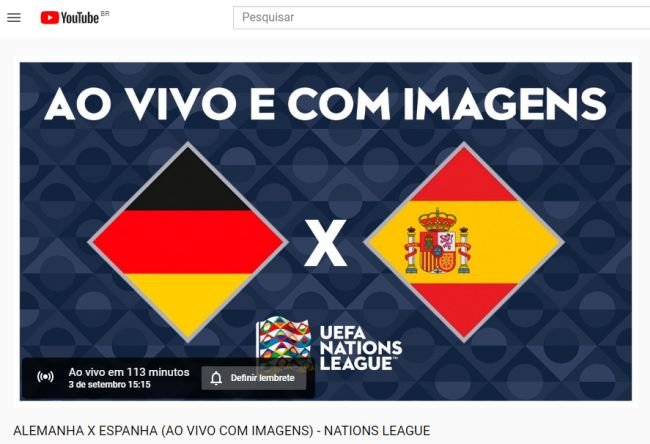 Alemanha x Espanha é o primeiro jogo do torneio que será exibido ao vivo no YouTube.