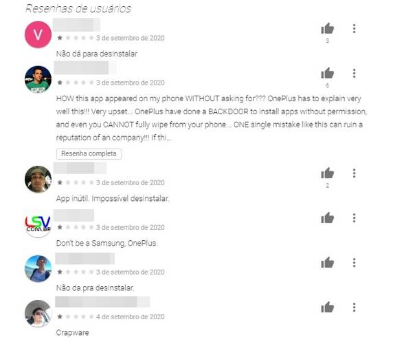 Público insatisfeito foi até a página do aplicativo fazer uma reclamação e dar a menor avaliação possível.