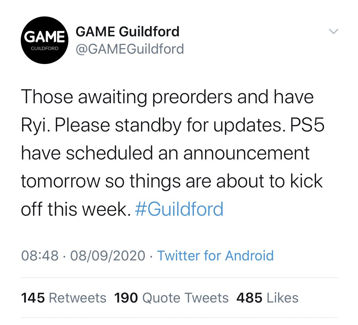 (Fonte: Game Guildford/Twitter)