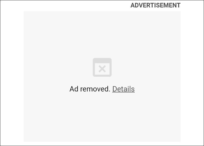 Exemplo de anúncio bloqueado pelo Google Chrome