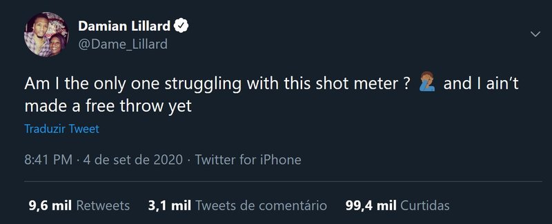 Tuíte do atleta da NBA, Damian Lillard, criticando o sistema de arremesso