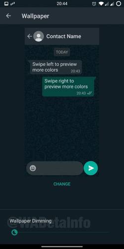 Controle de brilho do plano de fundo das conversas. (Fonte: WABetaInfo/Reprodução)