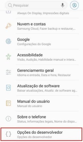 Abrindo o novo menu de opções.