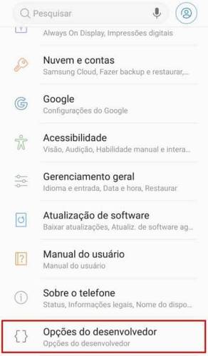Abrindo o novo menu de opções.